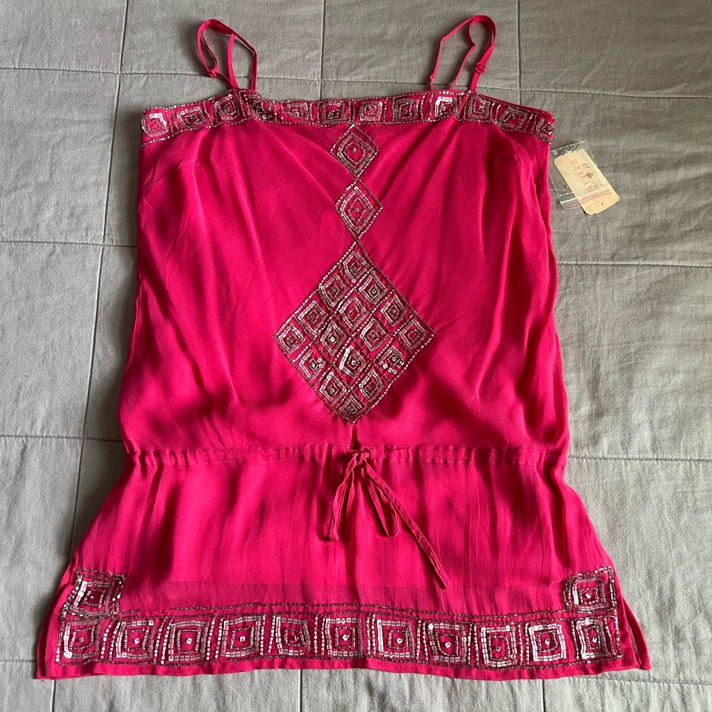 NWT Women’s Forever 21 Hot Pink Beaded Top Gatsby Size Large